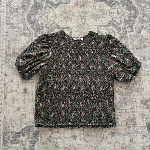 Reitmans Smocked Blouse Floral plus size 3X Short Sleeves Colourful